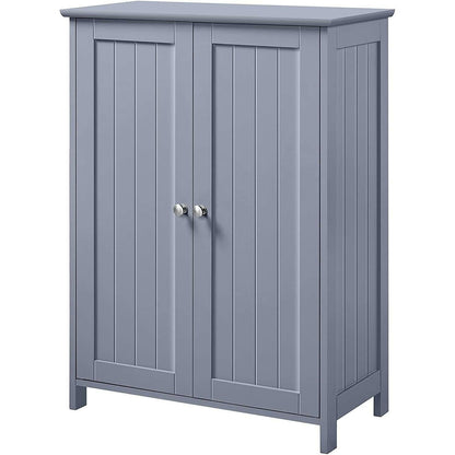 Gray Wood 2-Door Freestanding Bathroom Floor Cabinet Kitchen Storage Cupboard - FurniFindUSA