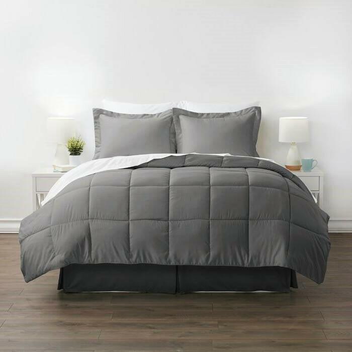 CA King Size 8-Piece Microfiber Reversible Bed-in-a-Bag Comforter Set in Grey - FurniFindUSA