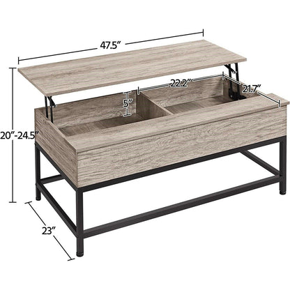 Modern Metal Wood Lift-Top Coffee Table Sofa Laptop Desk in Grey Wood Finish - FurniFindUSA