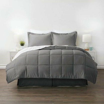 Full 8-Piece Microfiber Baffle-Box Reversible Bed-in-a-Bag Comforter Set in Grey - FurniFindUSA
