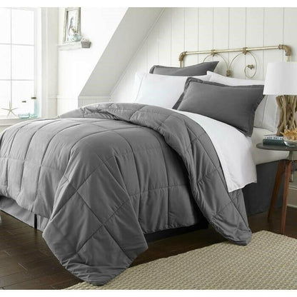 Full 8-Piece Microfiber Baffle-Box Reversible Bed-in-a-Bag Comforter Set in Grey - FurniFindUSA