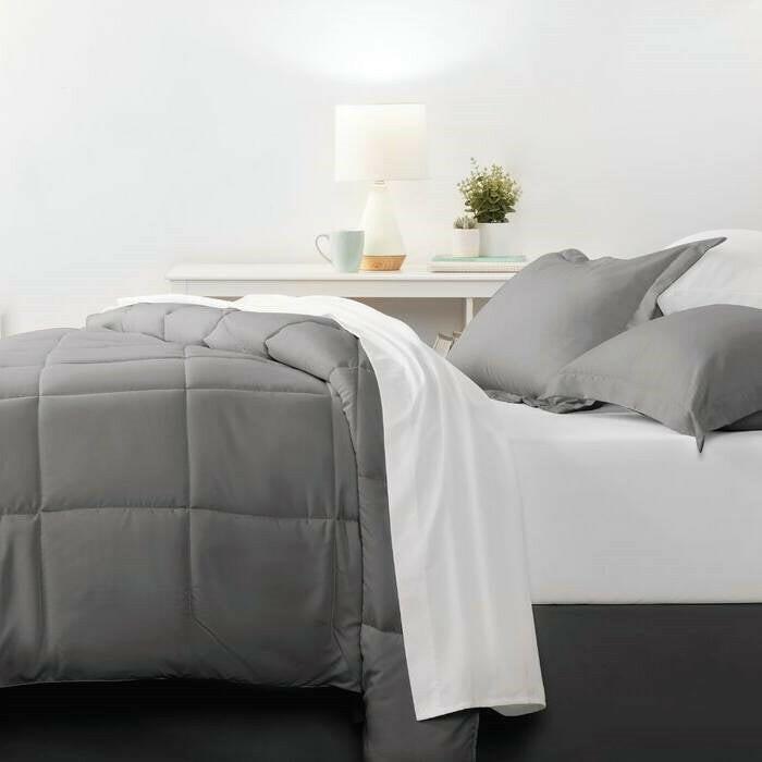 Full 8-Piece Microfiber Baffle-Box Reversible Bed-in-a-Bag Comforter Set in Grey - FurniFindUSA