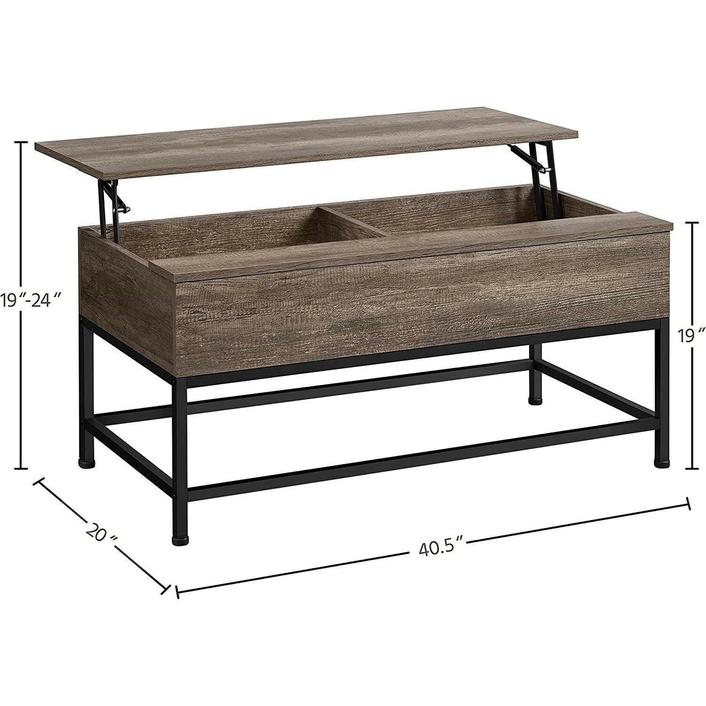 Modern Metal Lift Top Coffee Table Sofa Laptop Desk with Rustic Taupe Wood Top - FurniFindUSA