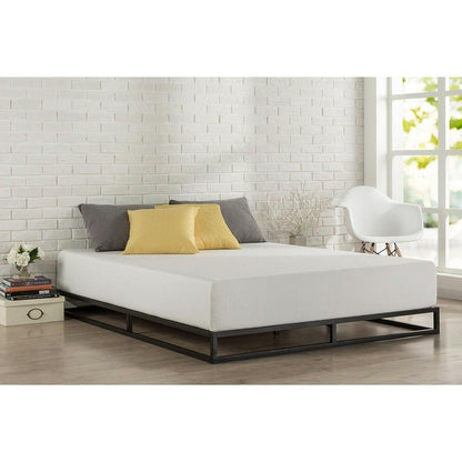 Queen size 6-inch Low Profile Metal Platform Bed Frame with Wooden Slats - FurniFindUSA