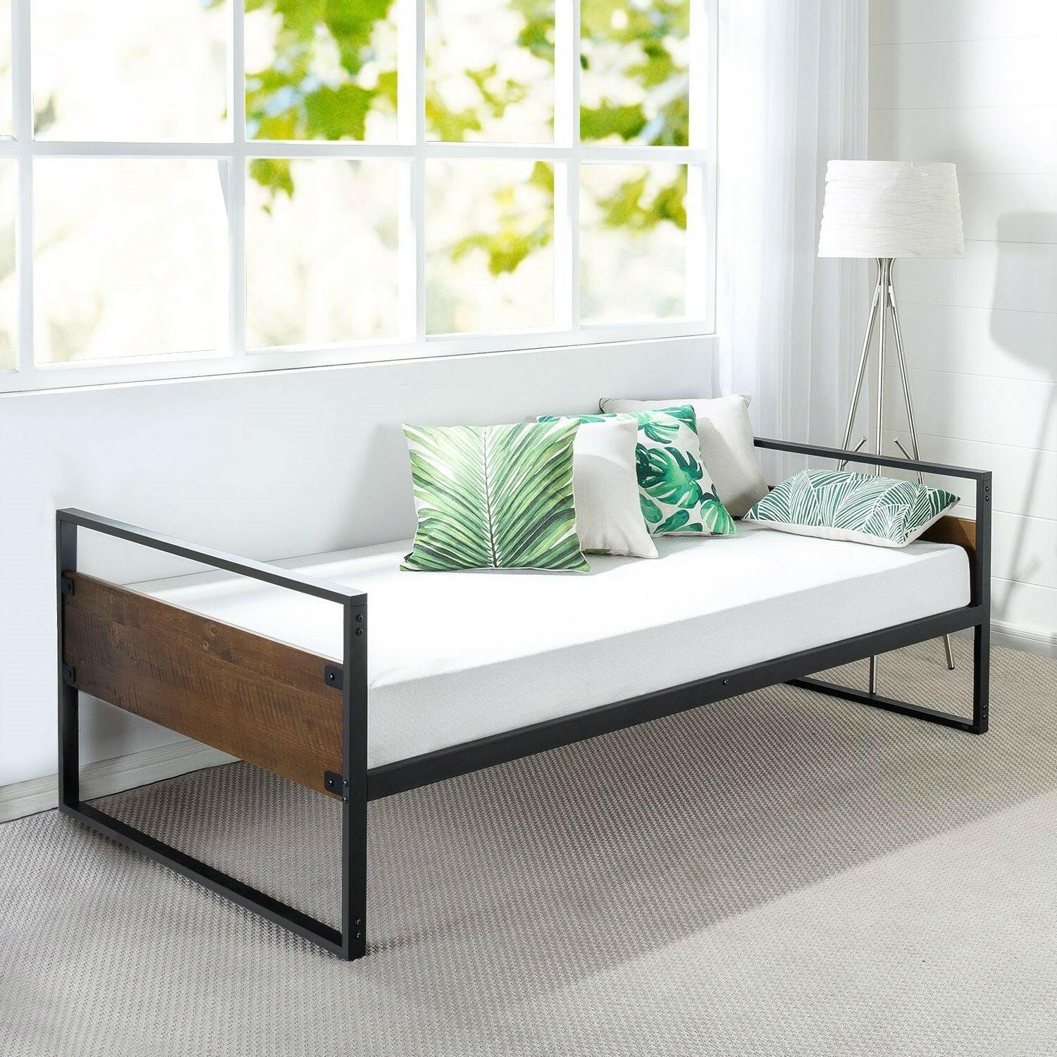 Twin Modern Wood Metal Daybed Frame with Steel Slats - FurniFindUSA