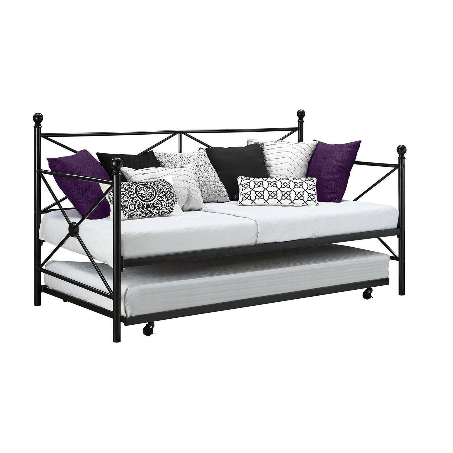 Twin size Contemporary Daybed and Trundle Set in Black Metal Finish - FurniFindUSA