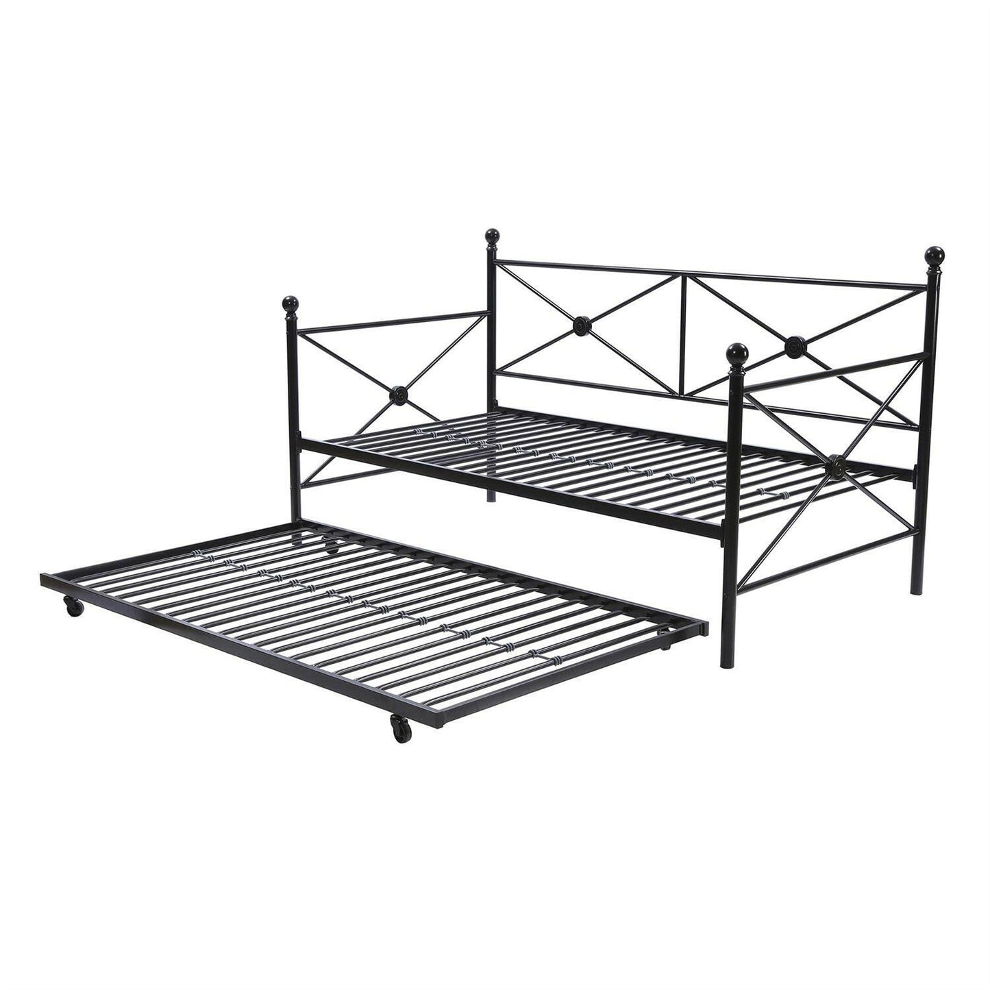 Twin size Contemporary Daybed and Trundle Set in Black Metal Finish - FurniFindUSA