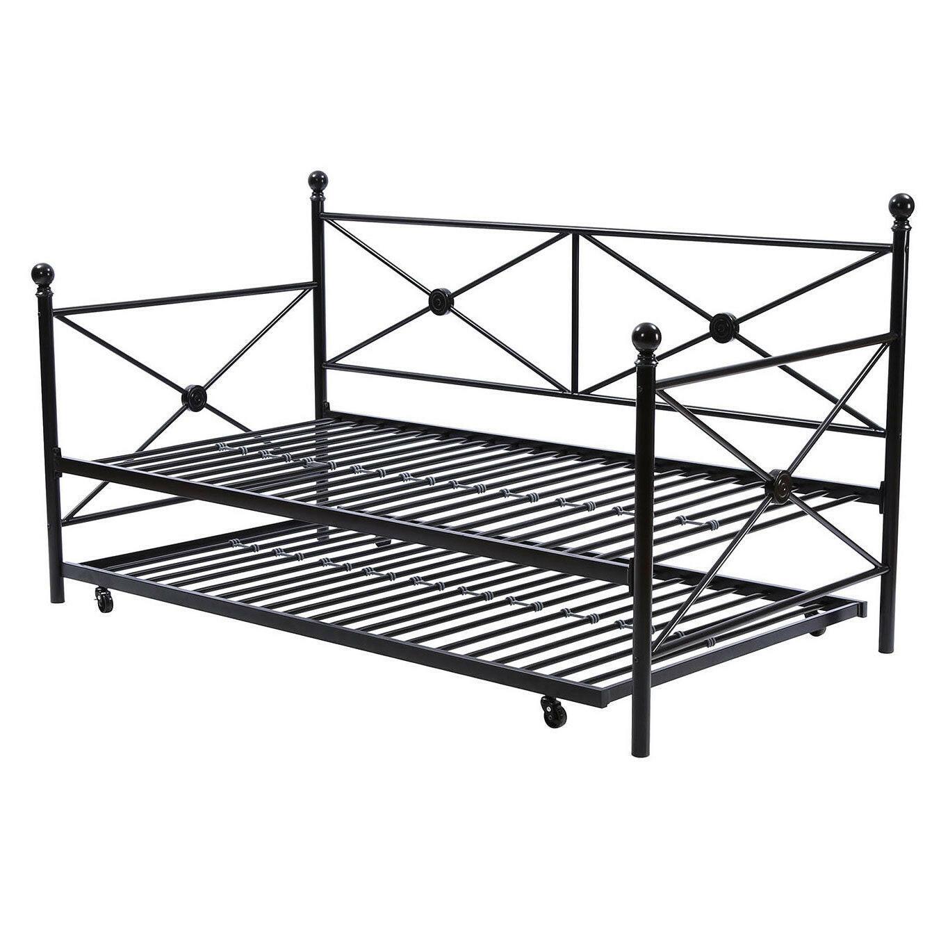 Twin size Contemporary Daybed and Trundle Set in Black Metal Finish - FurniFindUSA