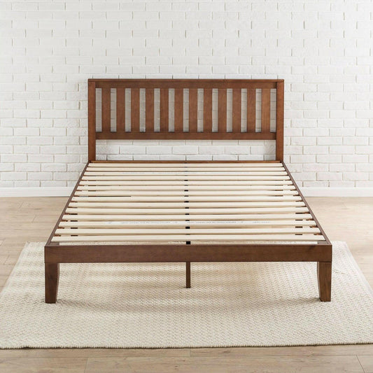 Queen size Mission Style Solid Wood Platform Bed Frame with Headboard in Espresso Finish - FurniFindUSA