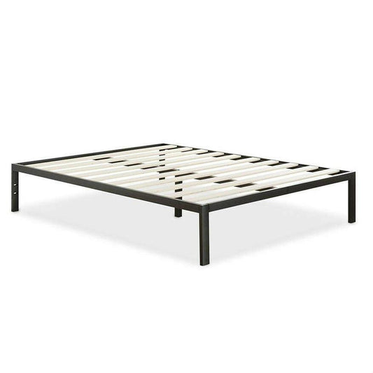 Full Size Modern Black Metal Platform Bed Frame with Wood Slats - FurniFindUSA