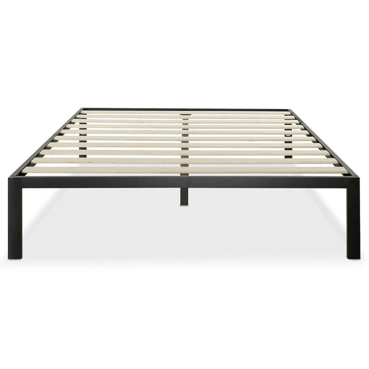 Full Size Modern Black Metal Platform Bed Frame with Wood Slats - FurniFindUSA