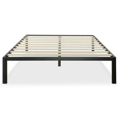 Full Size Modern Black Metal Platform Bed Frame with Wood Slats - FurniFindUSA