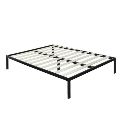 Full Size Modern Black Metal Platform Bed Frame with Wood Slats - FurniFindUSA