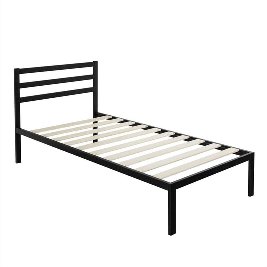 Twin Modern Metal Platform Bed Frame with Headboard and Wood Slats - FurniFindUSA