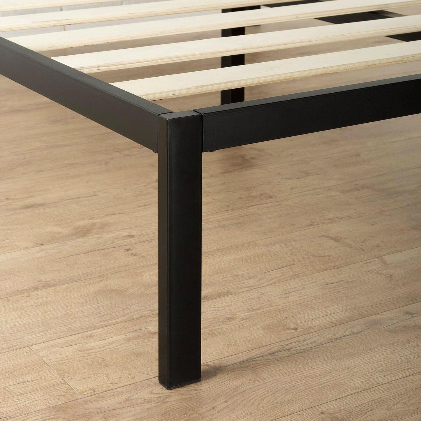 Twin Modern Metal Platform Bed Frame with Headboard and Wood Slats - FurniFindUSA