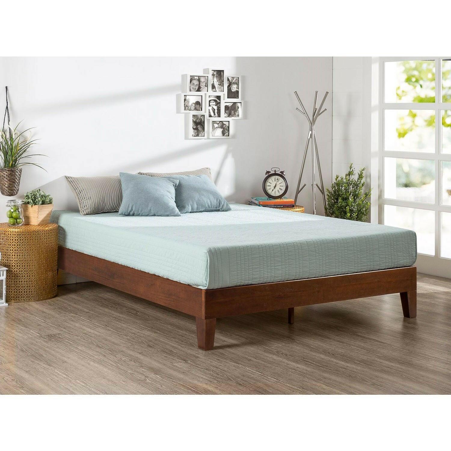 Queen size Modern Low Profile Solid Wood Platform Bed Frame in Espresso - FurniFindUSA