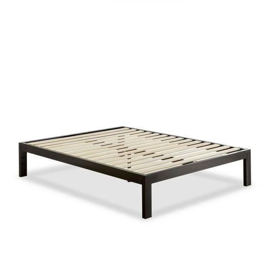 Queen Modern Black Metal Platform Bed Frame with Wood Slats - FurniFindUSA