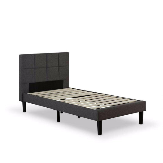 Twin size Classic Grey Fabric Upholstered Platform Bed with Padded Headboard - FurniFindUSA