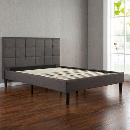 Twin size Classic Grey Fabric Upholstered Platform Bed with Padded Headboard - FurniFindUSA