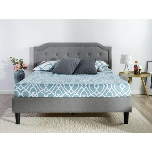 King size Grey Upholstered Platform Bed with Classic Button Tufted Headboard - FurniFindUSA