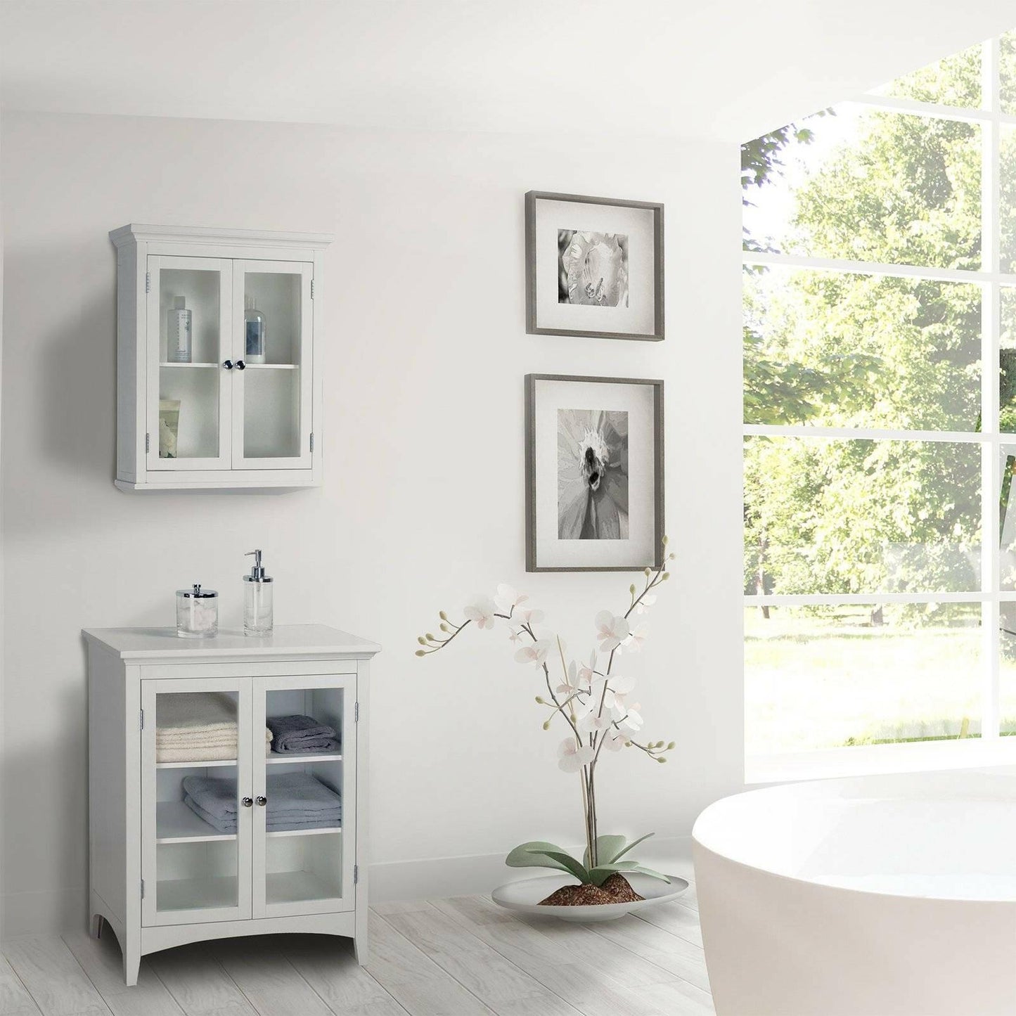 Classic 2-Door Bathroom Wall Cabinet in White Finish - FurniFindUSA